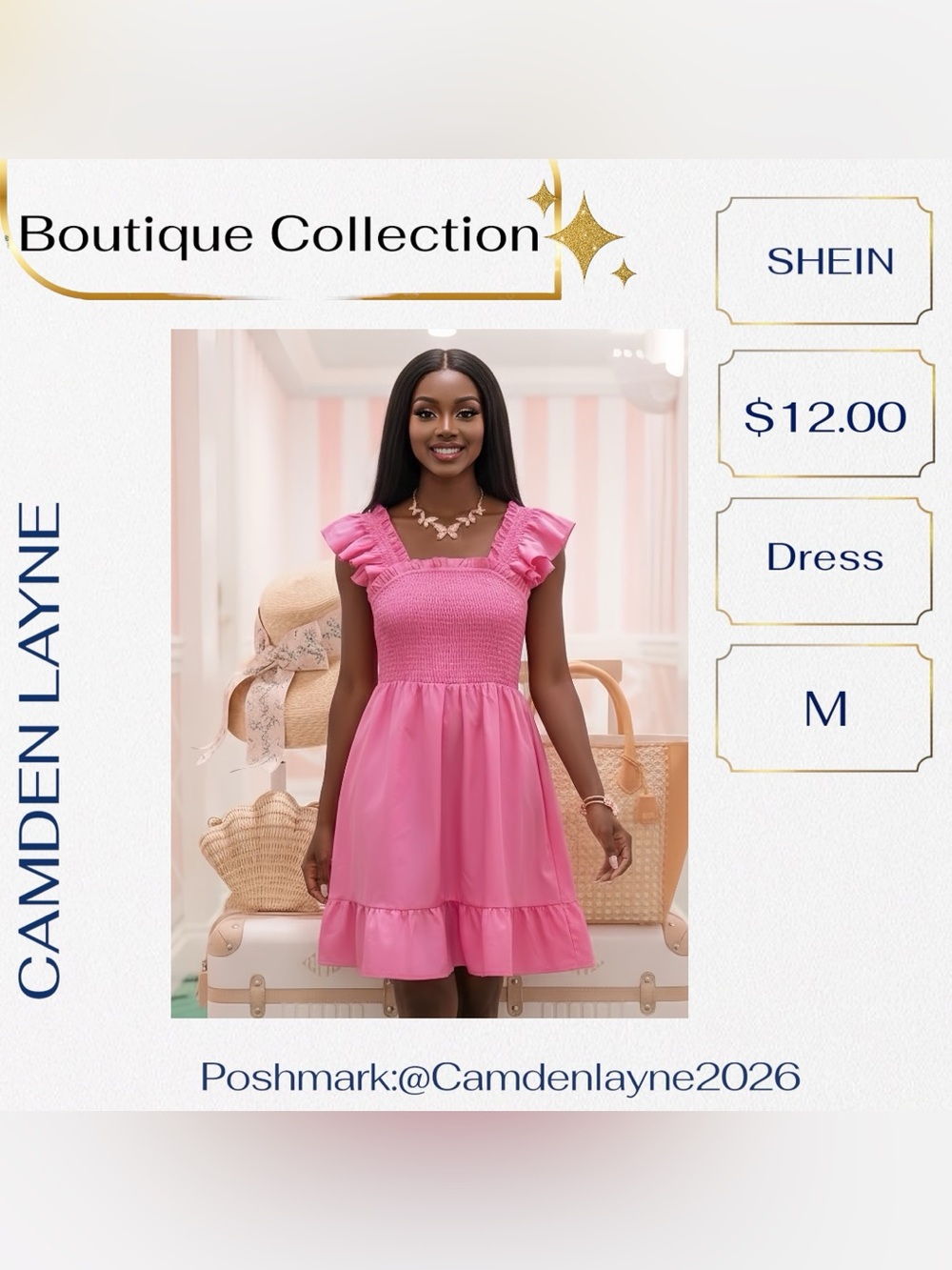 SHEIN Pink Ruffle-Sleeve Smocked Midi Dress - Picture 5 of 10